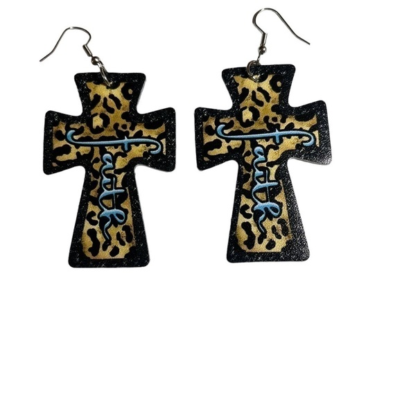 Women’s Fashion Pierced Earrings, Leopard PU Leather, FAITH. - Picture 1 of 5